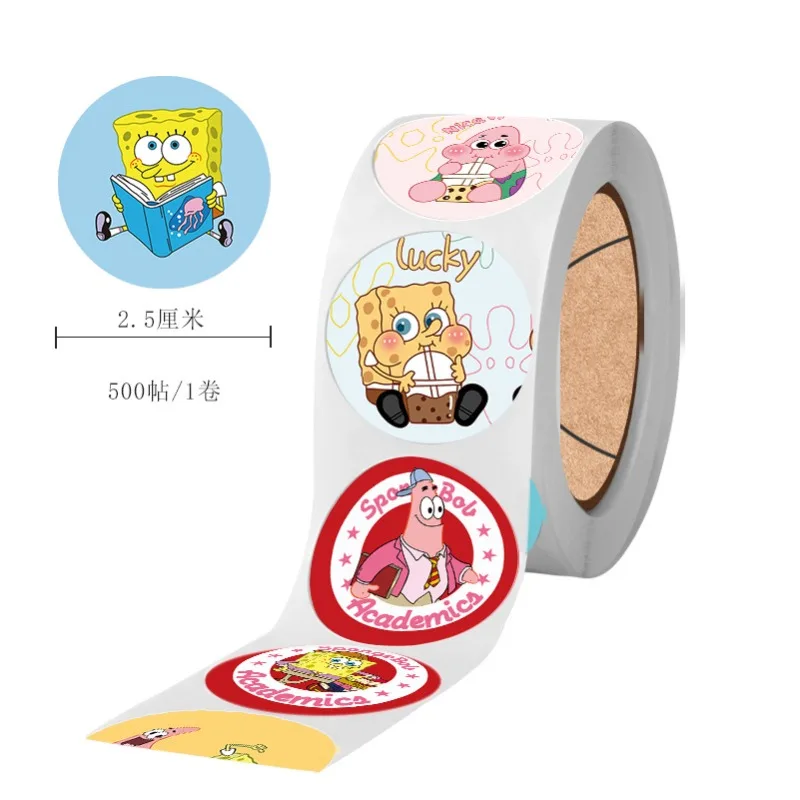 500Pcs/roll SpongeBob Sticker DIY Diary Laptop Luggage Skateboard Graffiti Decoration Decals Toys Cartoon Kids Reward Stickers