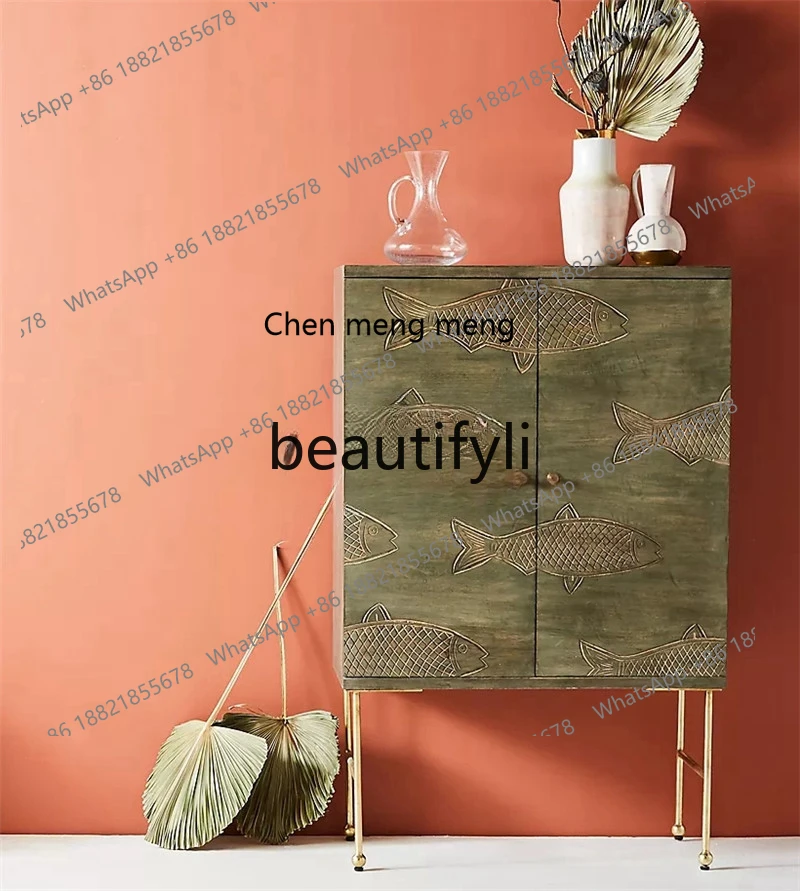 French light luxury dining side cabinet modern simple storage wine cabinet integrated display cabinet against the wall