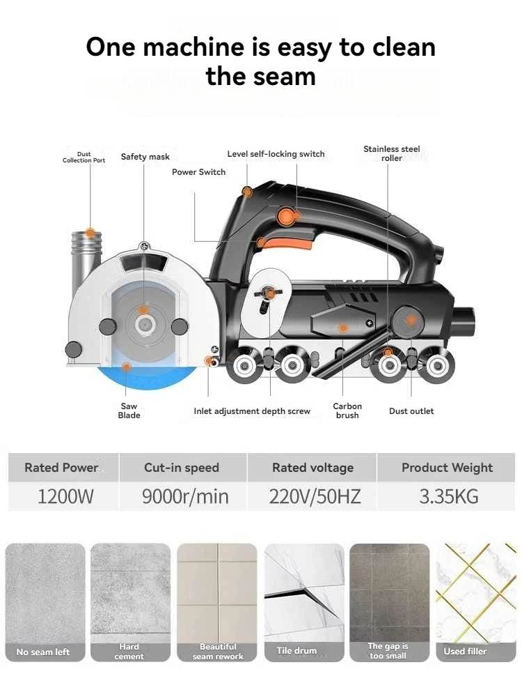 

Professional Electric Tile Grout Cleaner - 9000RPM Dustless Groove Cutting Machine w/Blades for Porcelain/Ceramic Tiles
