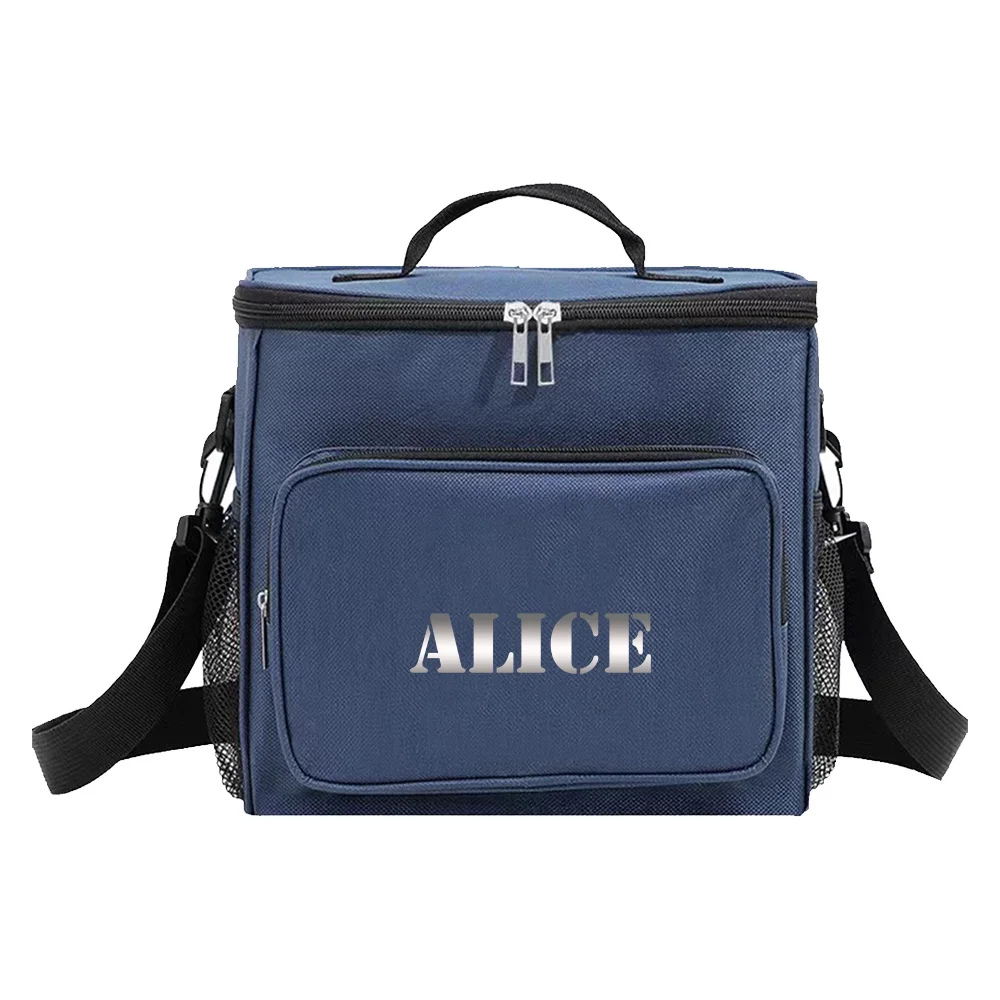 Customized Name Blue Lunch Bag Lunch Box Insulated Handbag Waterproof Camping Storage Box Refrigerated Food Storage Box