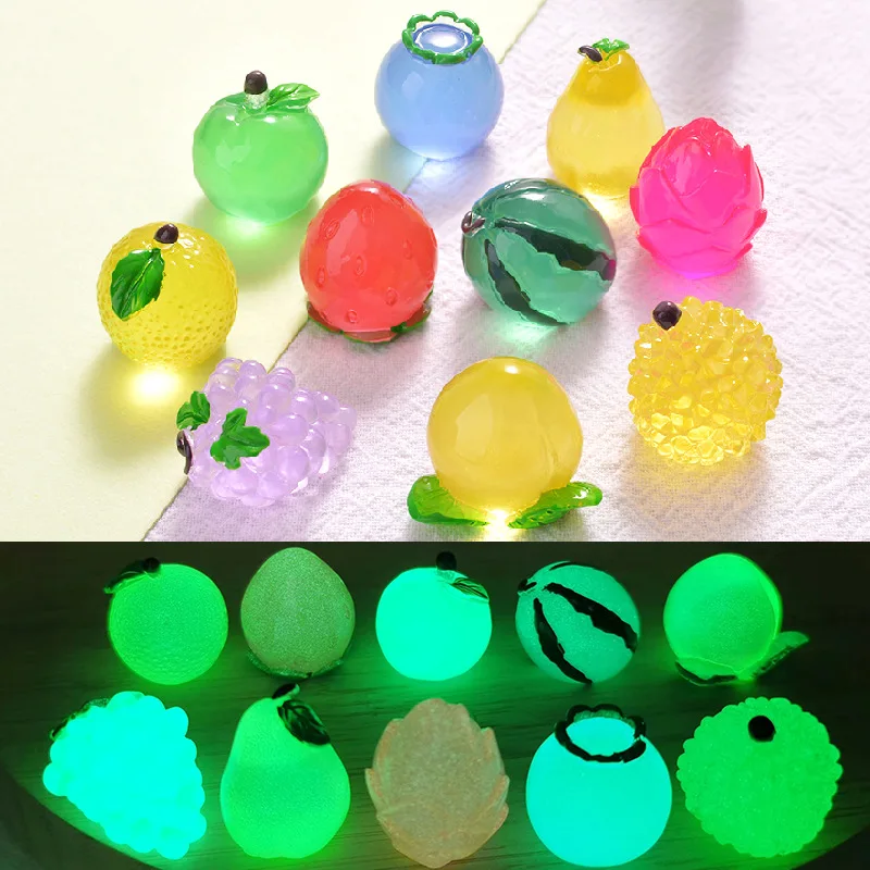 3/4/10PCS Luminous Mini Fruits Moss Microlandscape Miniature Glowing Watermelon Strawberry Figurines Fairy Garden Home Decor