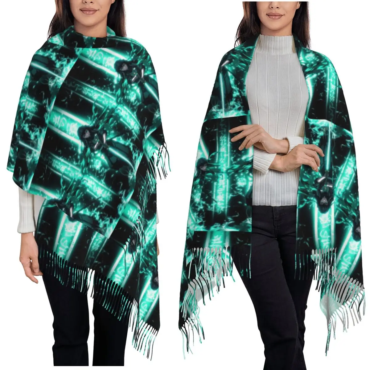 

Chibi Mist Pillar Muichiro Tokito Demon Slayer Scarf Tassel Scarves for Women Soft Shawls and Wraps Long Fall Winter Shawl Wrap