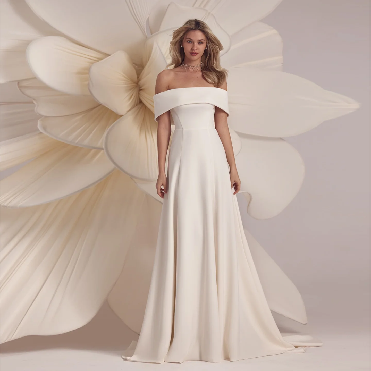 Sharon Said High Quality Simple Strapless Off White Satin Wedding Dress 2025 Off Shoulder A-Line Bride Dress SW254 Customized