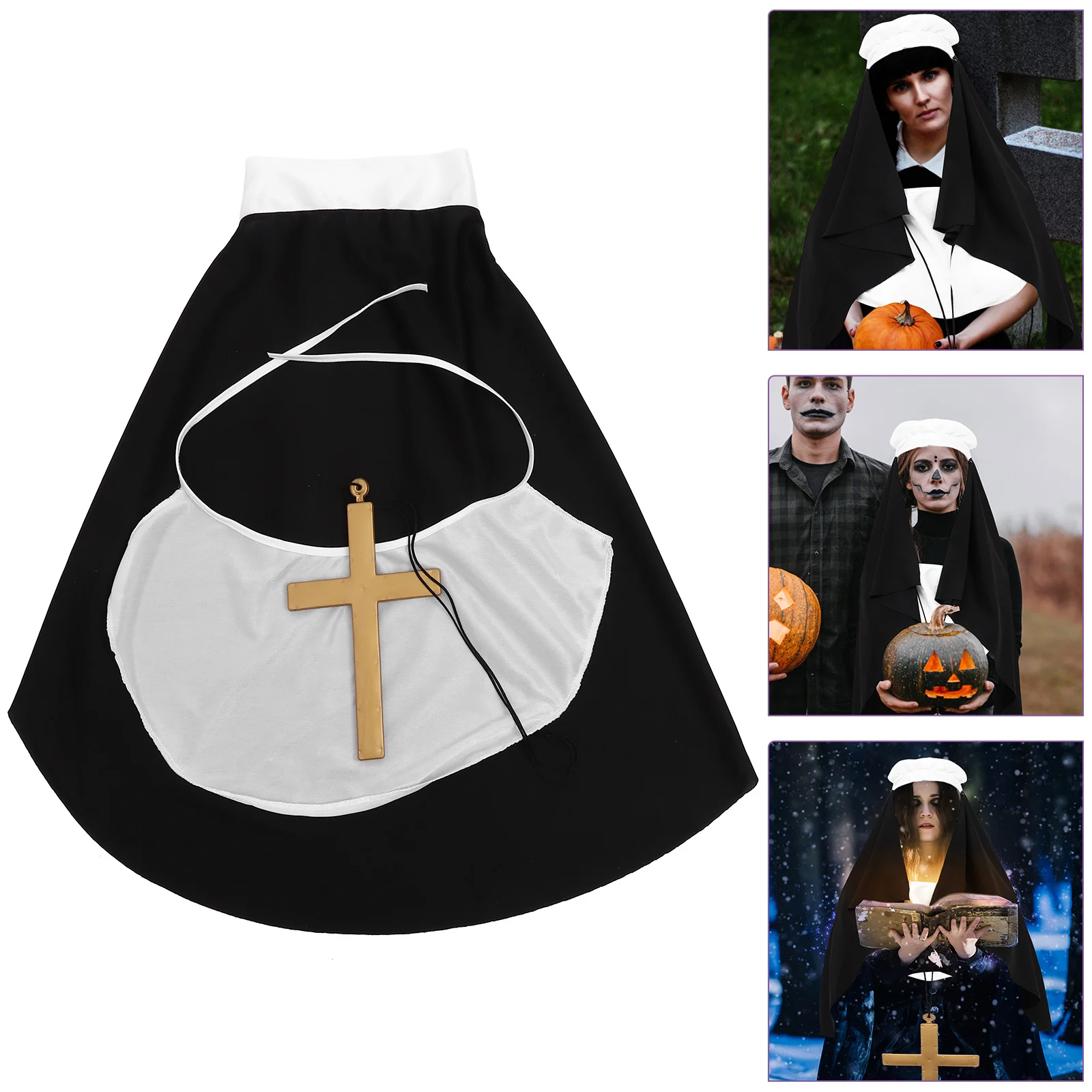 

1Set Halloween Priest Accessory Kit Wooden Neckerchief Head Wrap Role Playing Costume for Adult Dress Up Event