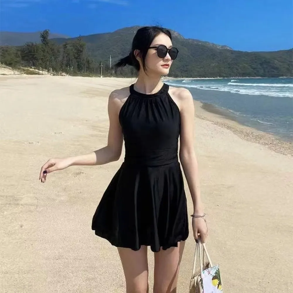 

Модный облегающий купальник-юбка без спинки, без рукавов, плиссированный, с завязками на шее, для пляжа, термальных источников и отпуска