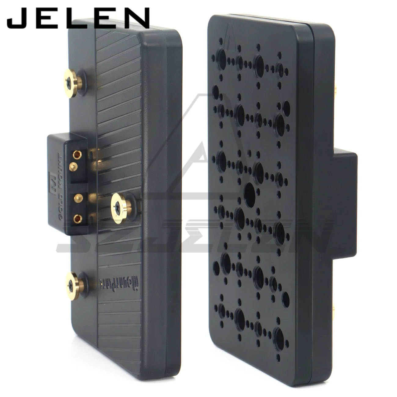 Camera Gold-Mount Battery Expansion Cheese Plate. Featuring 1/4 and 3/8 Anti-Twist Holes.