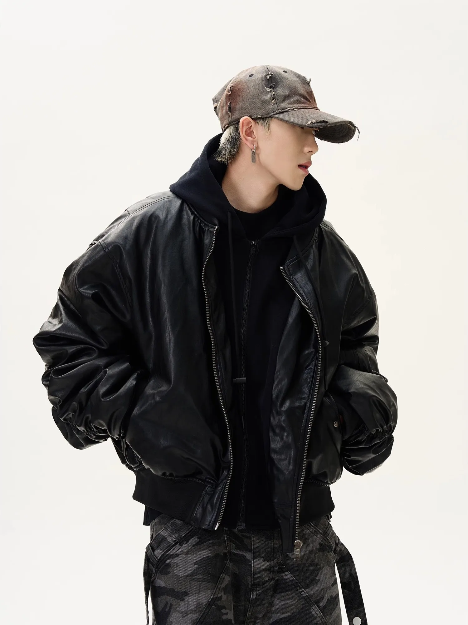 American Style Loose Men's PU Leather Jacket Spring Autumn Trendy Brand INS Bomber Coat Hip Hop Street Style Long Sleeve Zipper