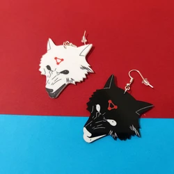 KUGUYS Jujutsu Kaisen Black White Wolf Dog Drop Earrings for Girls Womens Trendy Animal Jewelry Fashion Printing Accessories