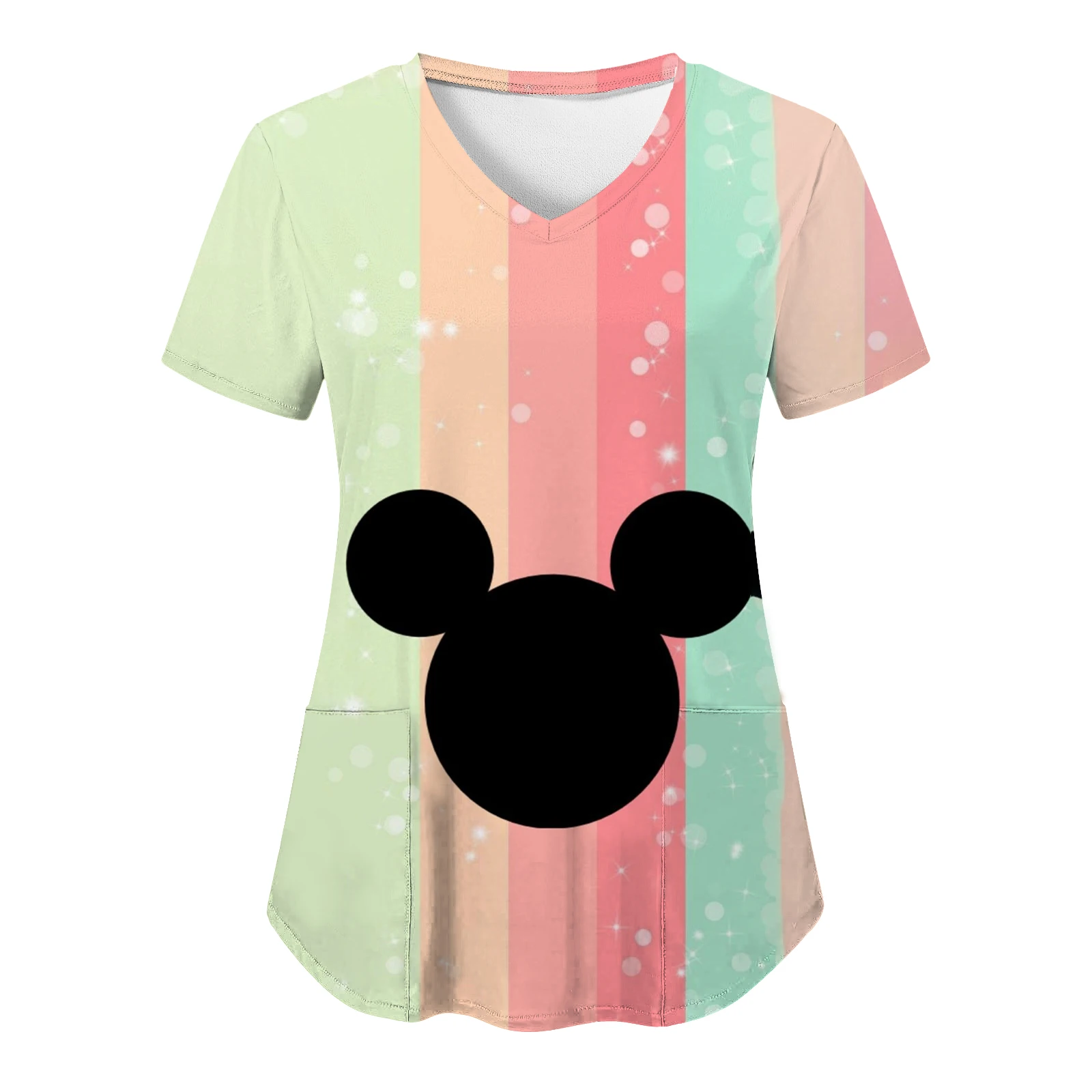 T-shirt con scollo a V t-shirt Disney Nurse Uniform Pocket Top donna 2024 Hospital Top Minnie Mouse abbigliamento donna Mickey Tees donna