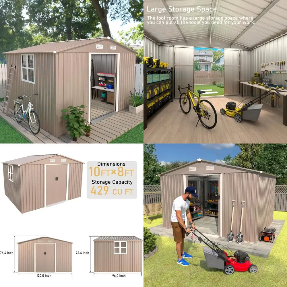 

Большой навес для хранения на открытом воздухе — металлический навес для инструментов 10x8 футов с окном, запирающейся дверью и водонепроницаемой крышей для использования в саду