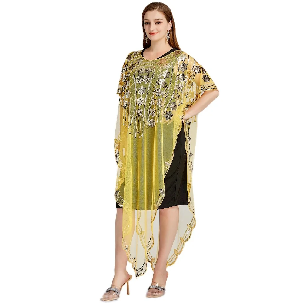 Robe de Banquet africaine de luxe à paillettes, châle pour femmes, mode, grande taille, manches chauve-souris, châle musulman, col en U, robe de soirée Dashiki