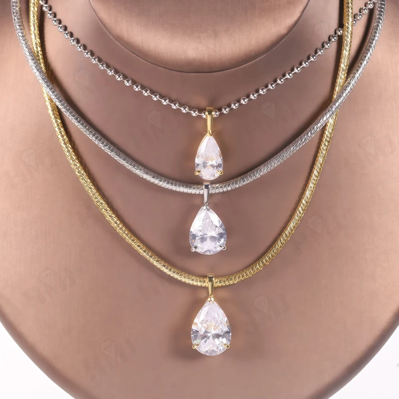Gargantilla con colgante de gota de agua, collar de moissanita de plata 925 con forma de pera, cadena apilable para fiesta, boda, accesorios de lujo, moda