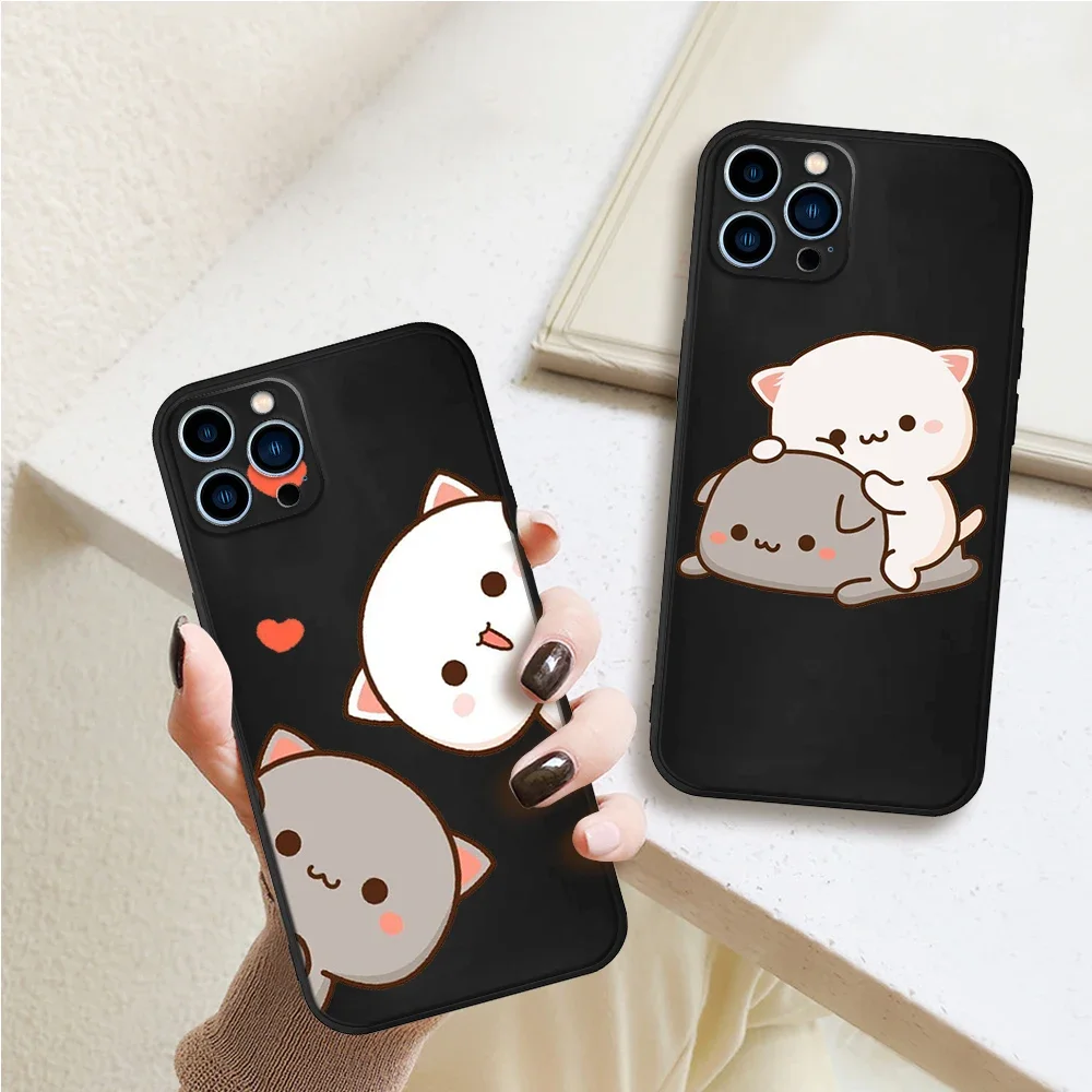 Lovely Peach Mochi Cat Cartoon lovers Phone Case for IPhone 14 11 12 13 Pro 15 Pro Max Samsung Galaxy A43 A54 s24 S23 ULTRA Case