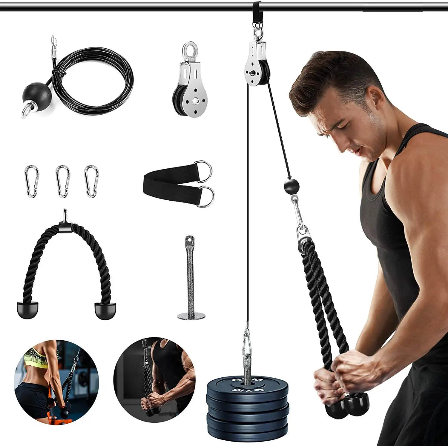 Pulley system lower rod cable pulley accessories for home weightlifting, pulley system deltoid, biceps, forearm