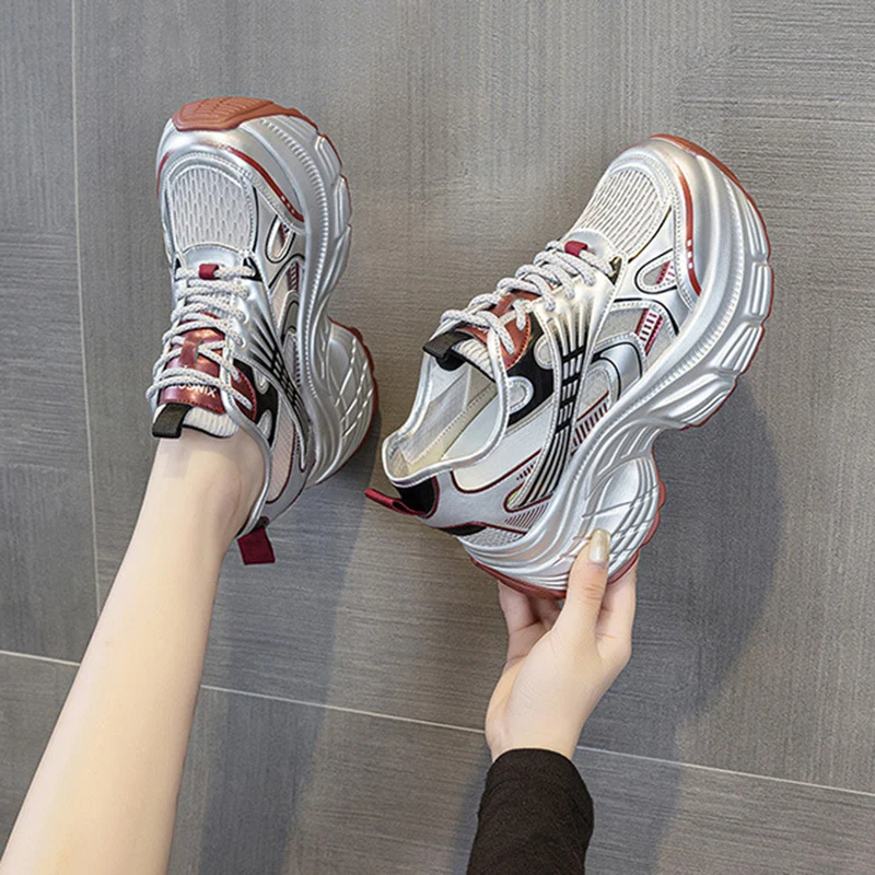 8cm Hidden Height Increasing Platform Sneakers Women Breathable Mesh Chunky Shoes Fashion Elevator Casual Walking Sports Shoes view 5