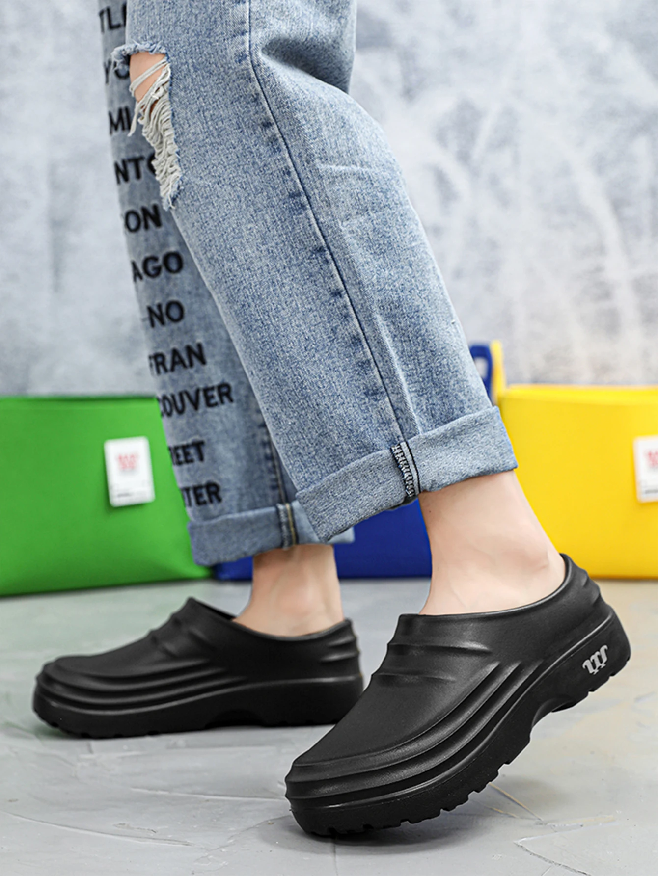 Men's New Vintage Style Casual Slip-On Shoes for Teenagers, Suitable for All Seasons, Waterproof Thick-Soled Eva One-Piece Flat Loafers, Splash-Proof Fishing Shoes