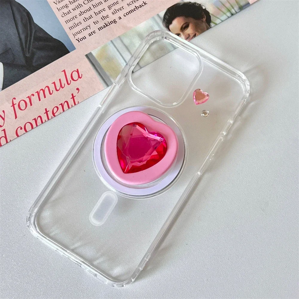 韓国のかわいい 3D ダイヤモンドラブハート Magsafe 磁気電話 Griptok グリップ Tok スタンド IPhone 15 ワイヤレス充電ケースホルダー