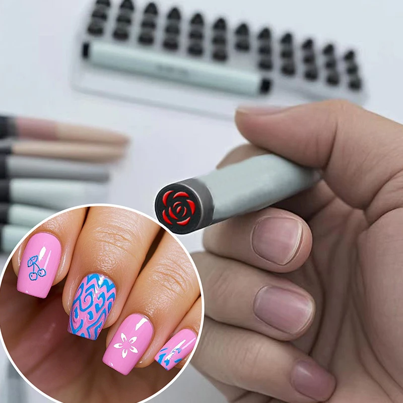 

6/18/36/48PCS Nail Art Stamp Pen With Pen Rod Set For DIY Design Nail Graffiti Nail Art Dotting Tools With Simple Design