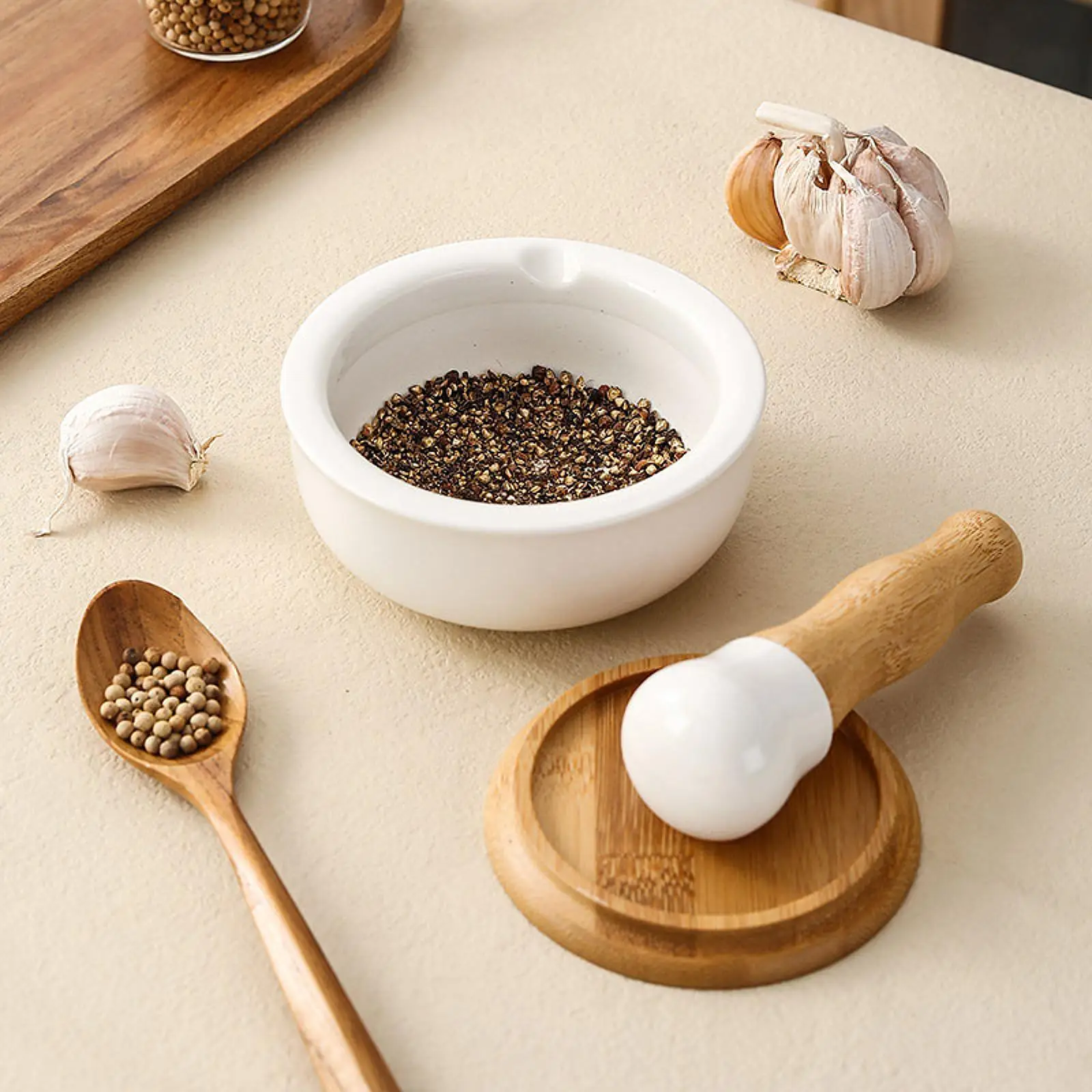 Pottery Grinding Bowl Garlic Pestle Set Manual Tool Portable Multiuse Household