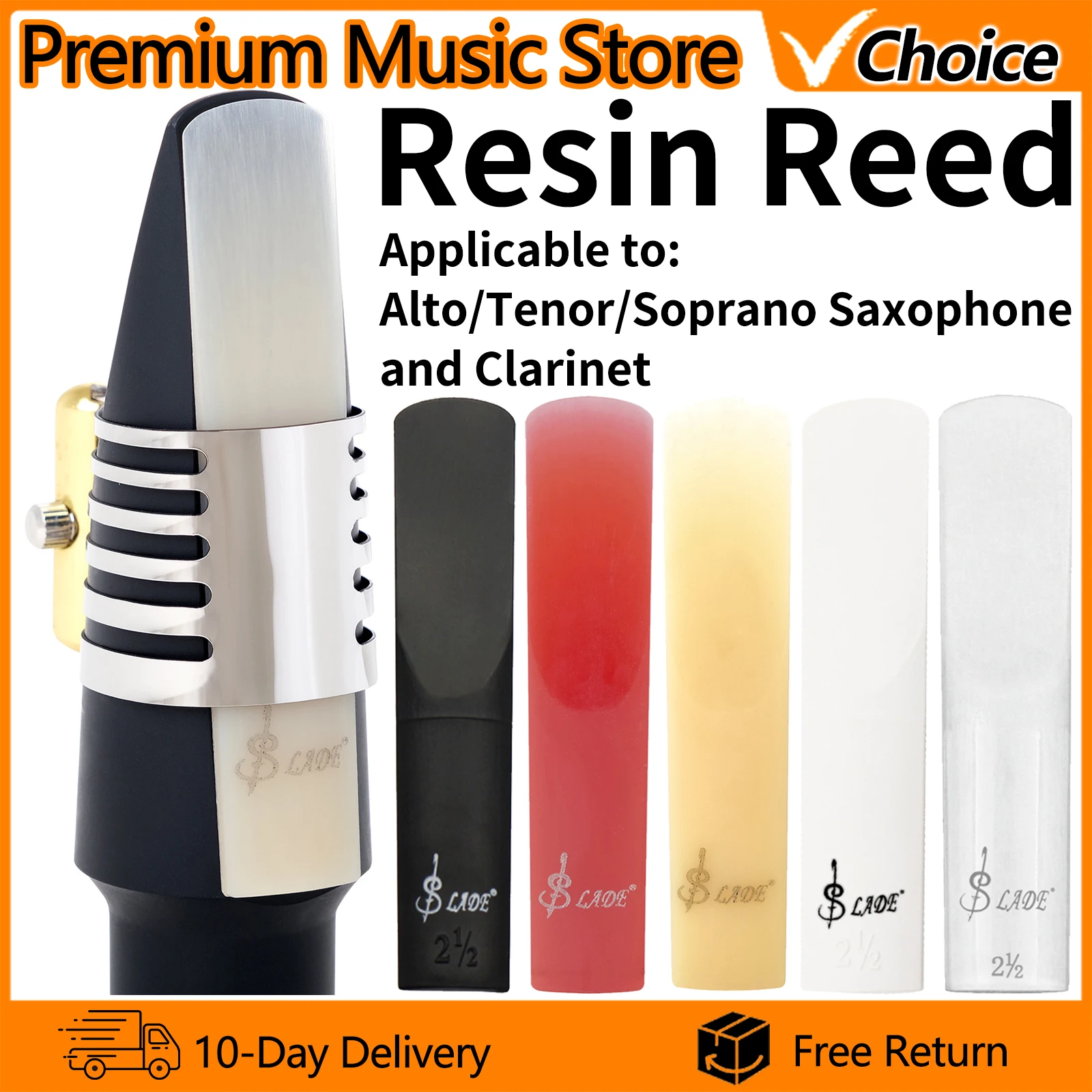 

SLADE смоляная трость для альт/тенора/сопрано, трости для саксофона, трость для кларнета, прочная трость из смолы для саксофона, аксессуары для деревянных духовых инструментов, детали