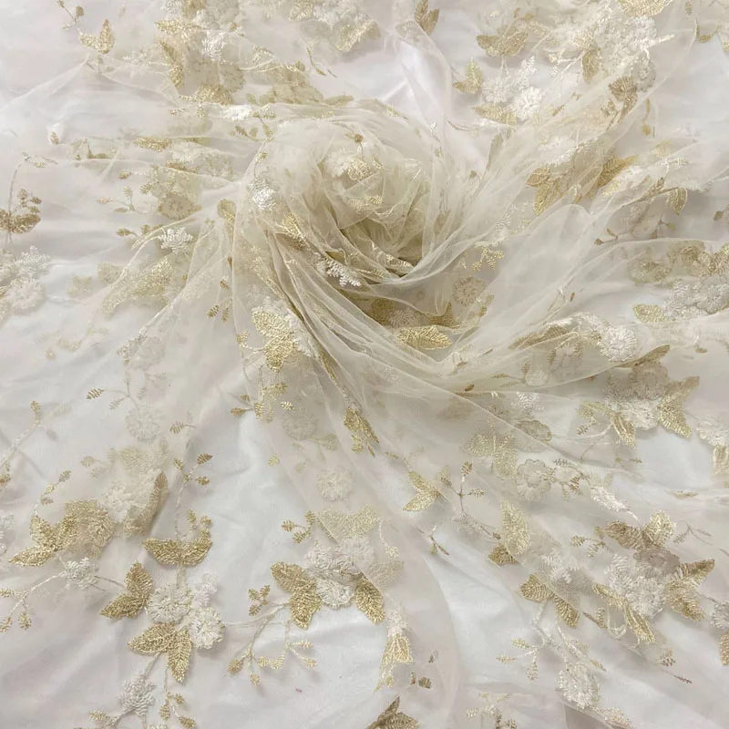 

3yards Embroidered Flower Mesh Fabric Embroidered Lace Clothing Wedding Dress Clothing Tulle Fabric Home Decor