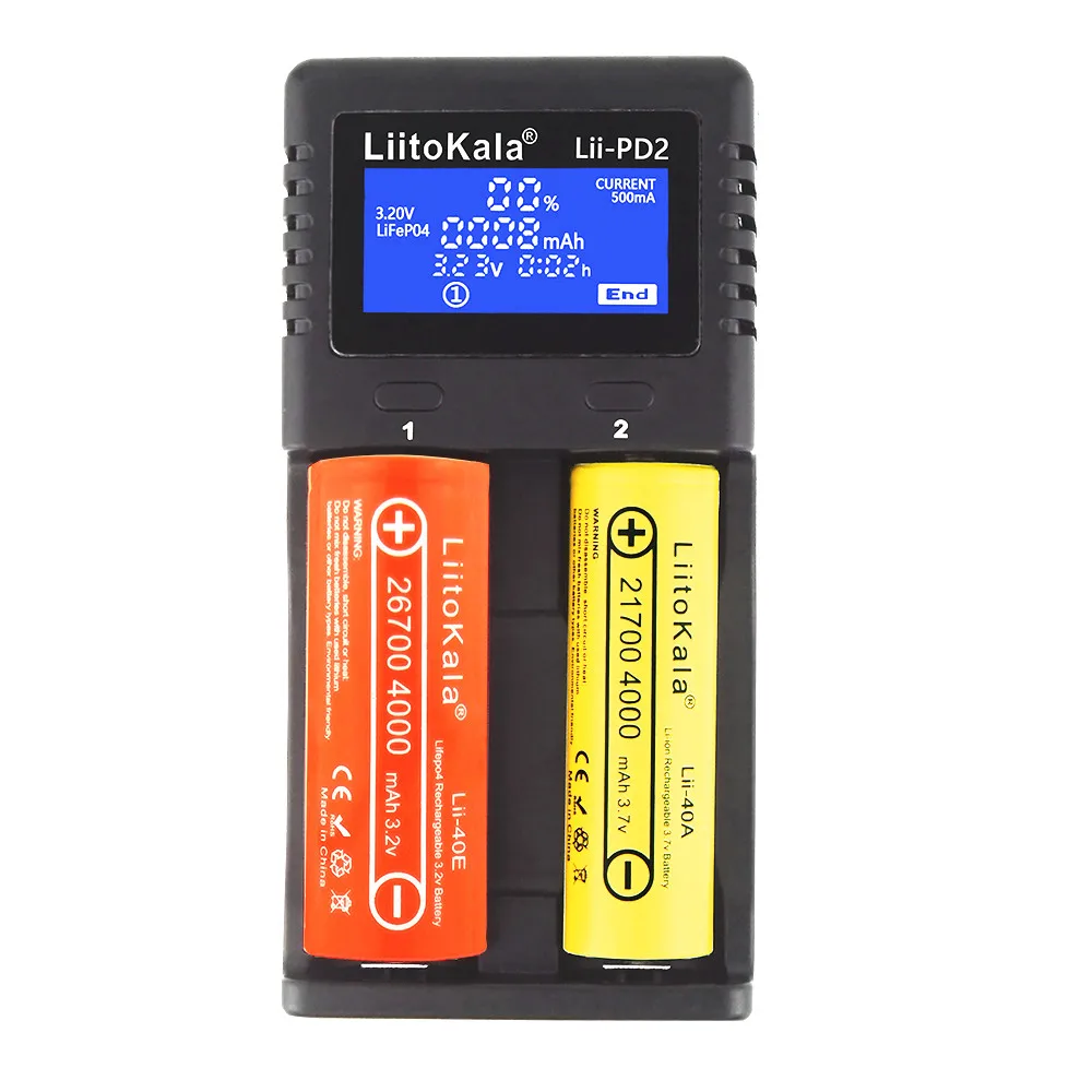 1-5 pz LiitoKala Lii-PD2 18650 caricabatteria per batteria 3.7V li-ion 18650/18500/16340/26650/21700 /20700/18350/CR123A 1.2V