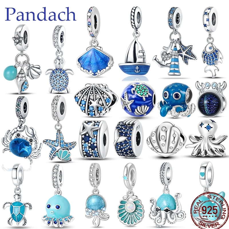 925 srebro delfin krab plaża ocean wakacje wisiorki koraliki Fit Pan oryginalne bransoletki DIY świąteczna biżuteria na prezent