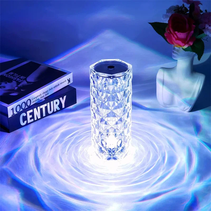 Crystal Table Lamp for Bedroom Touch/Remote Dimmable 16 Colors USB LED Night Light Bedside Diamond Rose Design