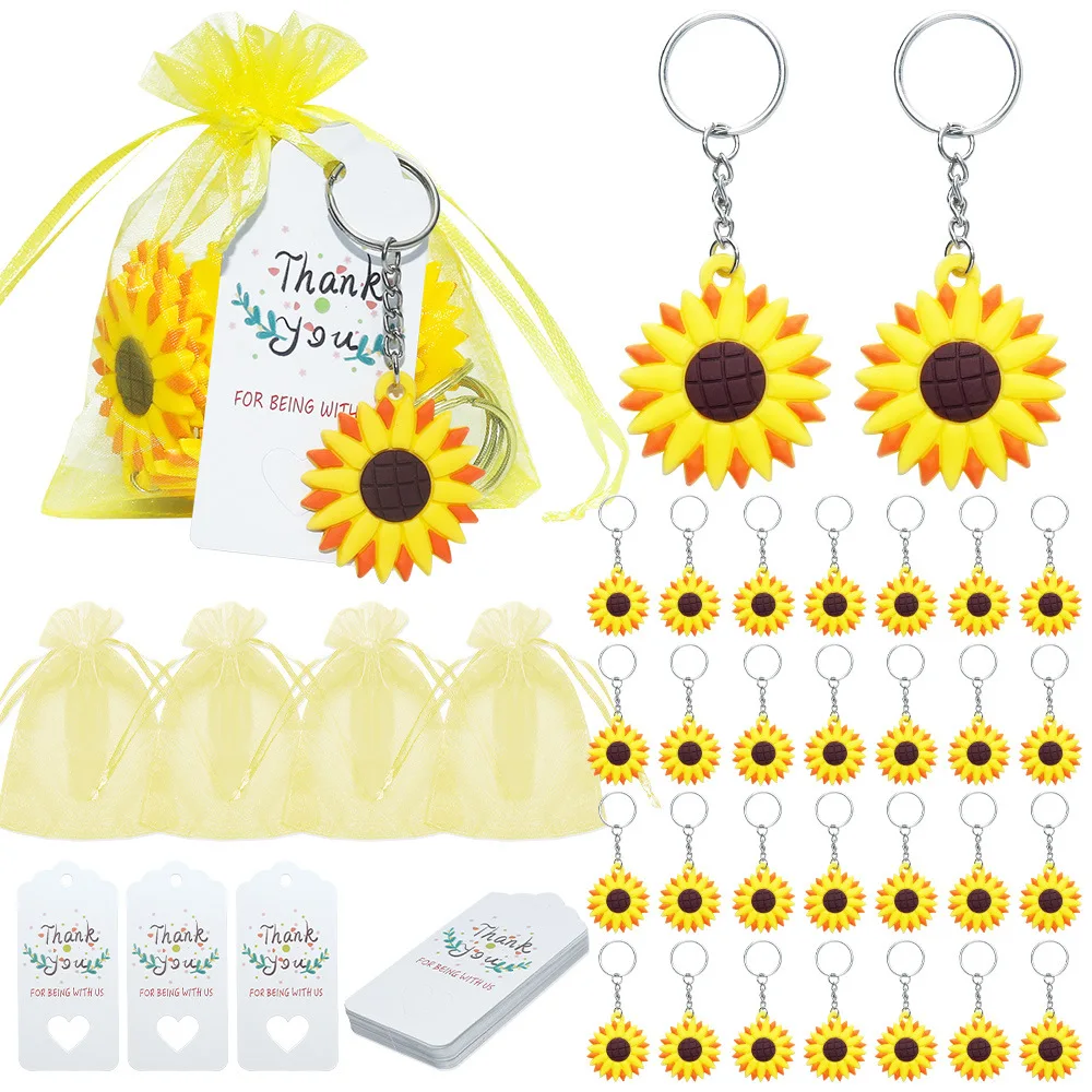 36 new Sunflower Party Gift Keychains, Wedding Birthday Party Gratitude Gifts, Summer Theme Gratitude Supplies including 12 card
