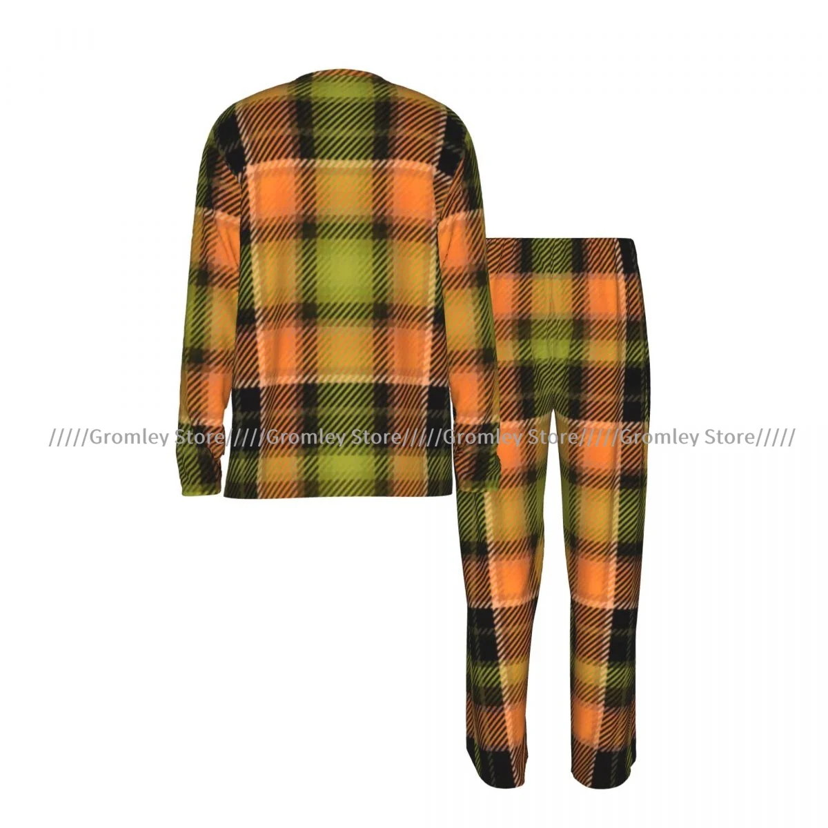 Men's Sleepwear Set Tartan Plaid Pattern Long Sleeve Top and Long Pants Pajamas Male Home Loungewear Nightwear