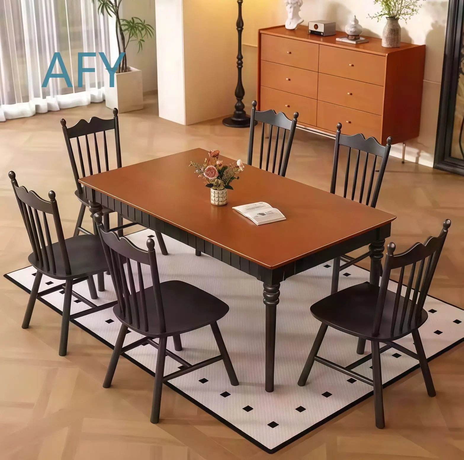 French Vintage Solid Wood Dining Table for Small Spaces Rectangular Mid Century Modern American Home Dining Table for Hillary