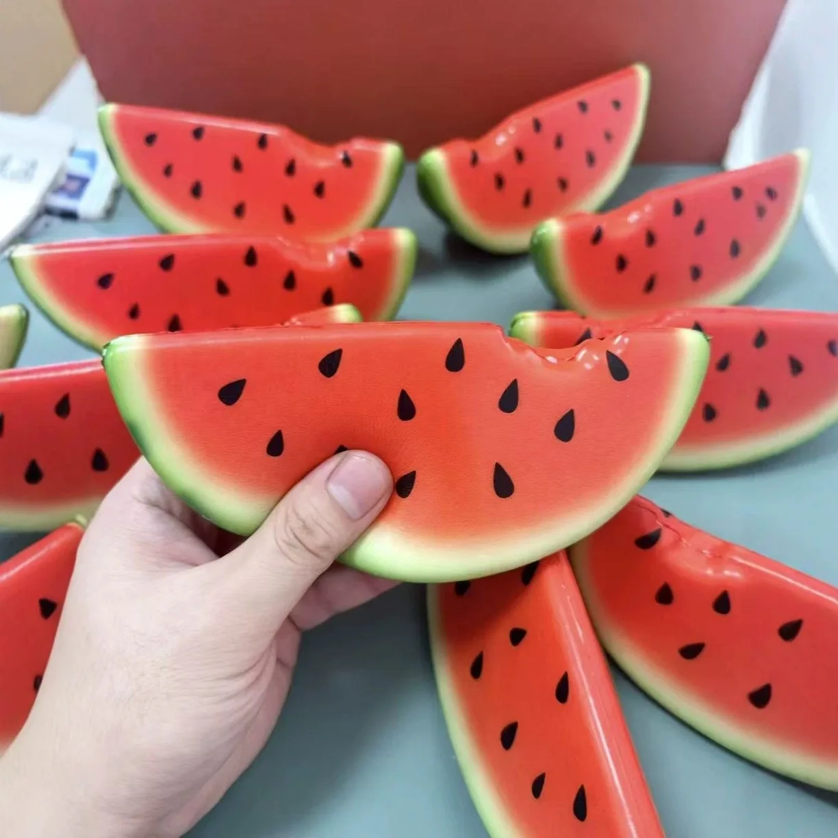 PU Slow Rising Squishy Toy, Realistic Watermelon Fruit Slice Keychain Squeeze Stress Relief Fidget Toy