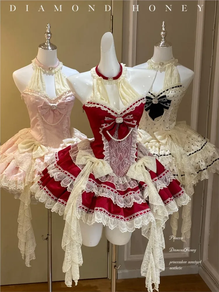 

A cute and sweet Christmas red neckline dress for birthday coming-of-age gift