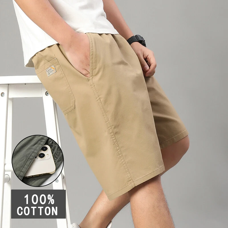 Men's 100% Cotton Shorts Light Weight Cargo Shorts Pockets Quick Drying Relaxed Fit Running Shorts Fitness