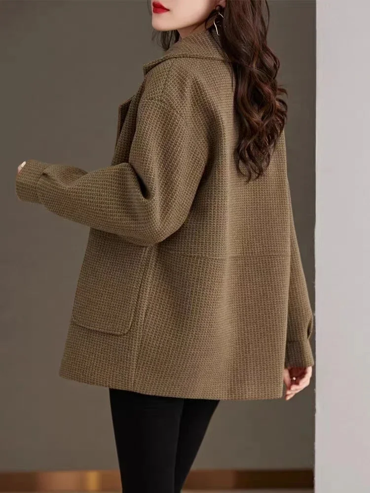 2025 New Jacket Women's Autumn/Winter Korean Edition British Wool Loose Relaxed Solid Color Top Women Long Sleeves Coat Jackets