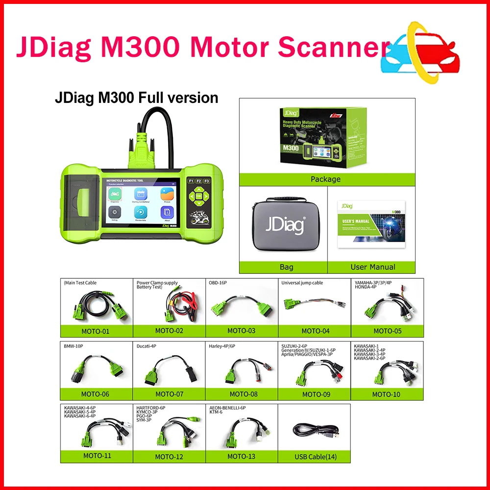 

JDiag M300 Motorcycle Diagnostic OBD2 Scanner Moto Diagnose Tool Clear Fault Code ABS Engine Professional Motorcycle Diagnosis