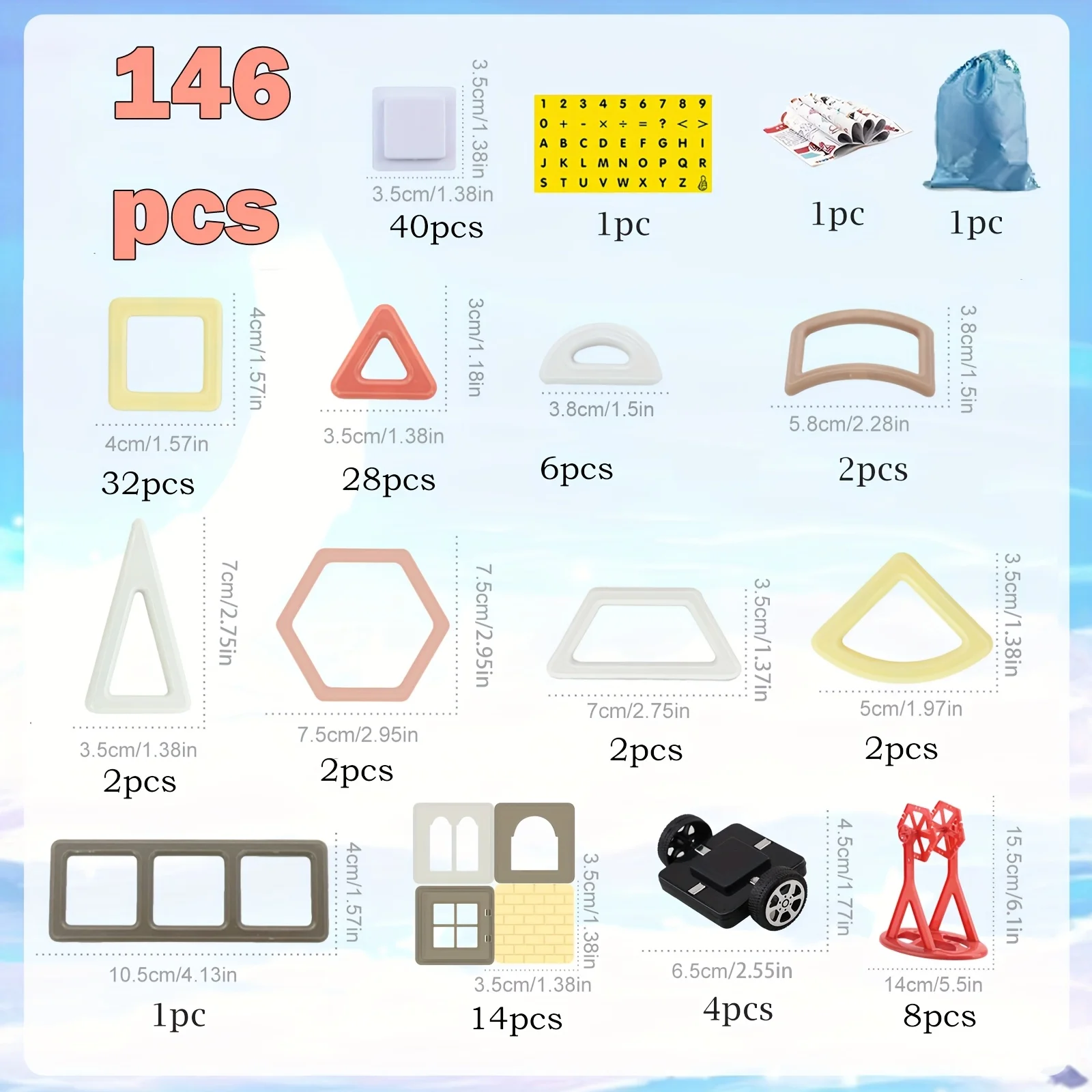 146Pcs Mini Magnetic Building Tiles 3D STEM Magnetic Blocks for Kids Construction Toys Preschool Learning Magnetic Blocks