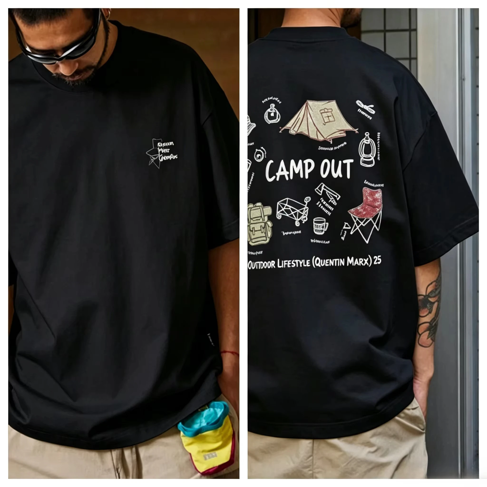 2026 Vintage Camping Tent Chair Print Graphic T Shirt Men White Short Sleeve O-neck Cotton Outdoor Casual Unisex Tees