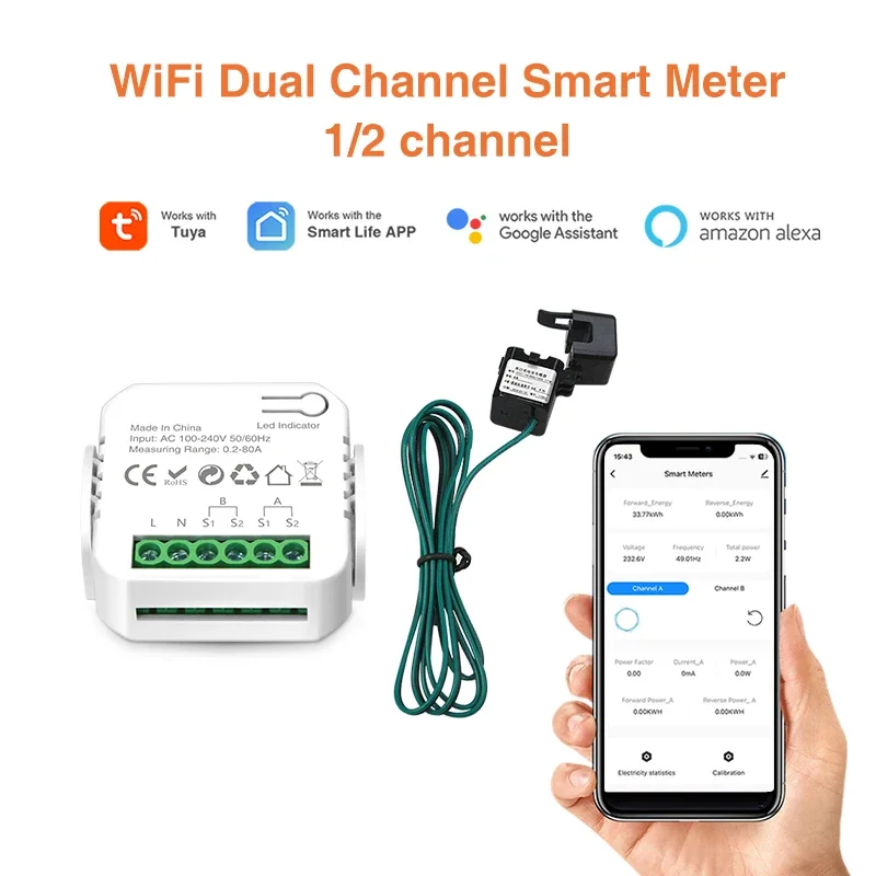 Tuya Smart Life,Din Rail Wifi Switch Energy Monitor with 80A Circuit,Monitor Solar Export and Import Power