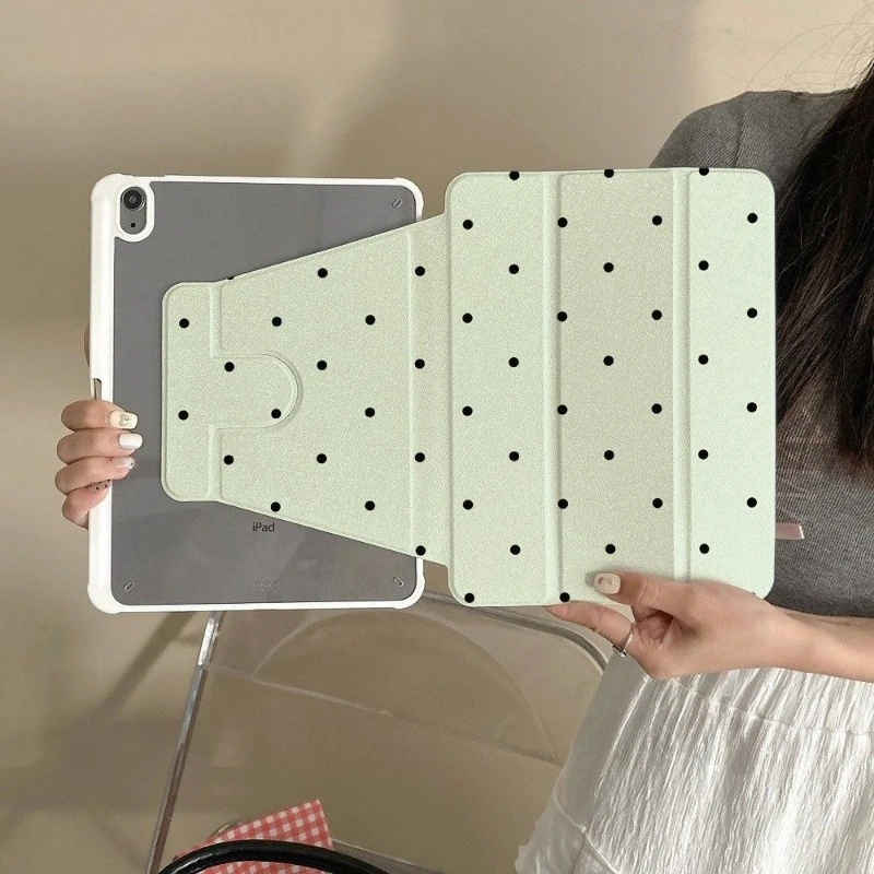 

360 Degree Rotation Smart Cover for 2021 10.2 7/8/9 Generation iPad Air 5 Air 4 10.9 iPad Pro 11 2022 Black Polka Dot Case