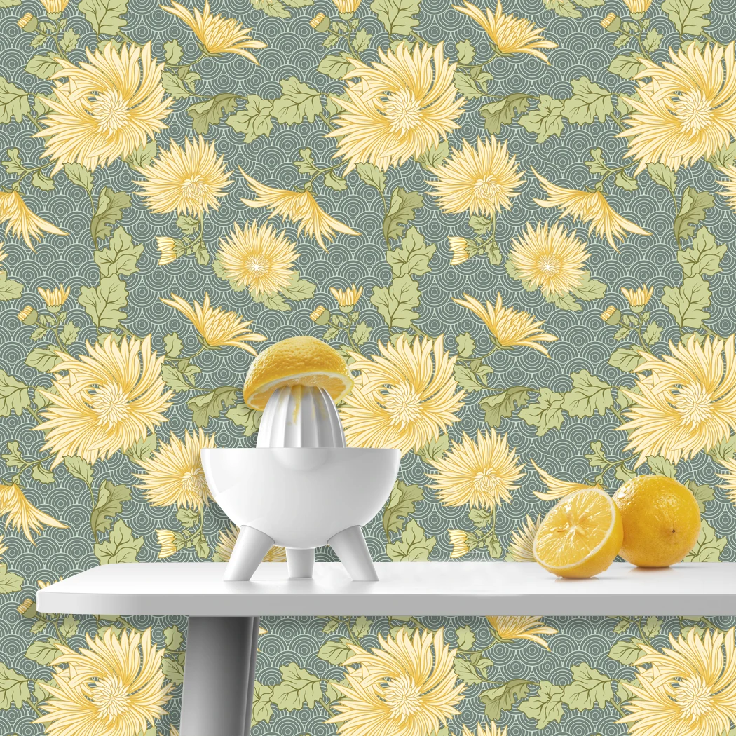 Sunflower Peel and Stick Wallpaper Yellow Daisy Self Adhesive Wall Paper Waves Removable Contact Paper for Bedroom Living Room