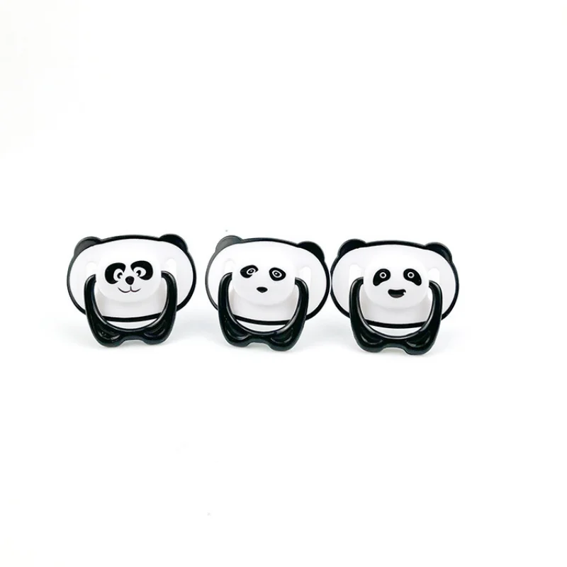 Baby Silicone Pacifier with Cover Panda Cartoon Print Design Sleepy Play Mouth Round Flat Head