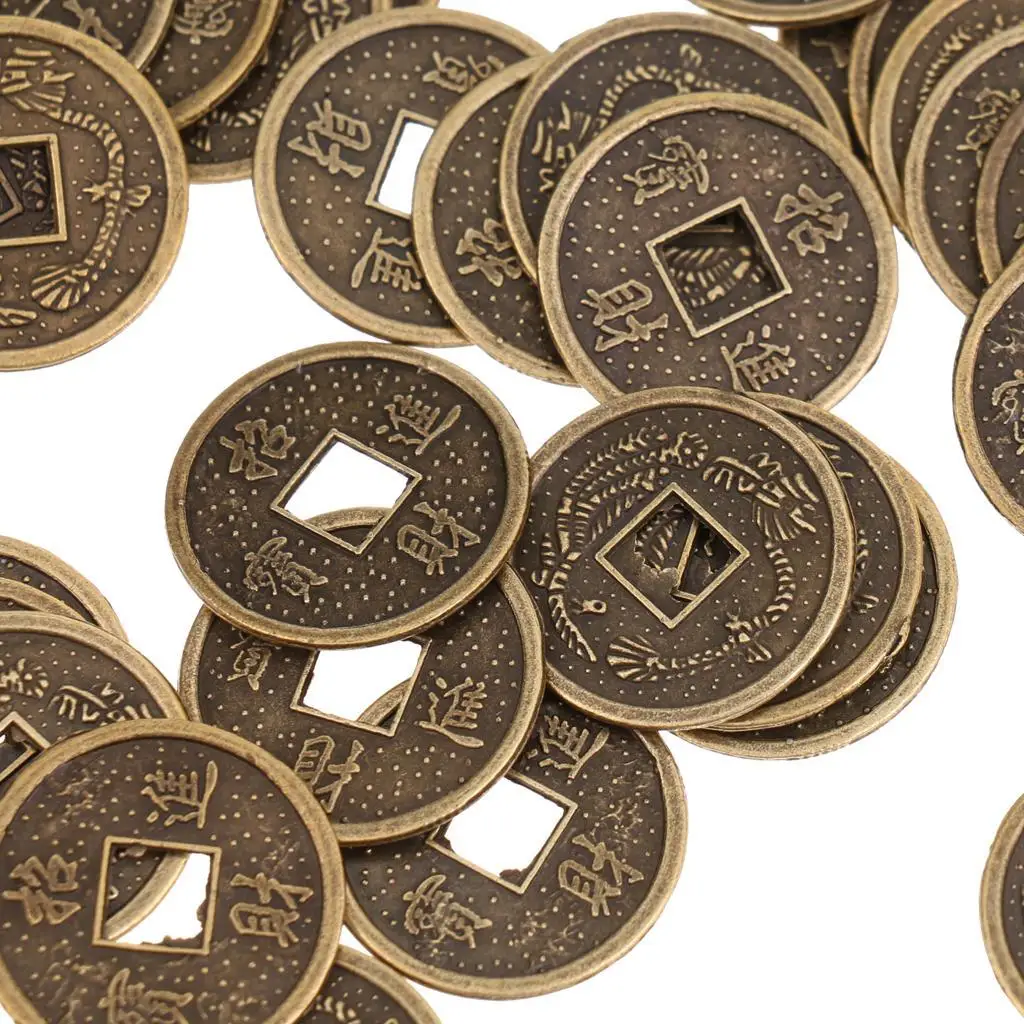 Feng Shui Luck Coins 50pcs Metal Coin Set Chinese Style Collectible Ornaments for Treasure Fortune