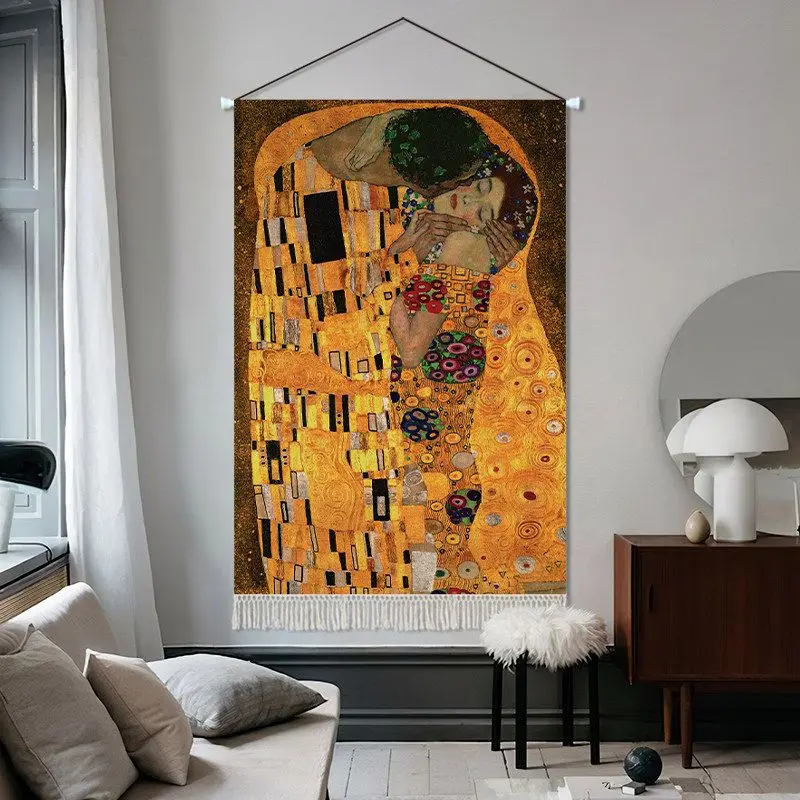 VIKAMA Retro Art Scroll Tapestry Wall Hanging Vintage Landscape Painting Bedroom Living Room Home Decor
