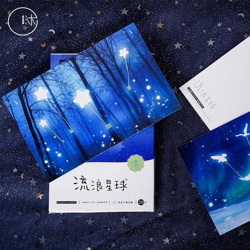 30 Sheets/Set Wandering Planet Luminous Postcard DIY Cartoon Greeting Cards Business Gift Card Message Card