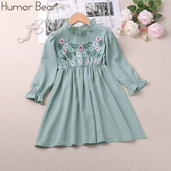 Autumn New Flare Sleeve Girl Dresses with Embroidery Floral Dress Cute Princess Dress  Children Clothes