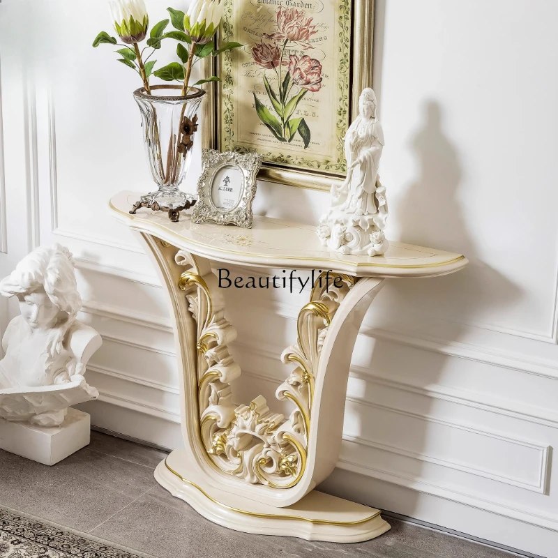 

High-end French entrance table Light luxury against the wall European retro solid wood entrance table