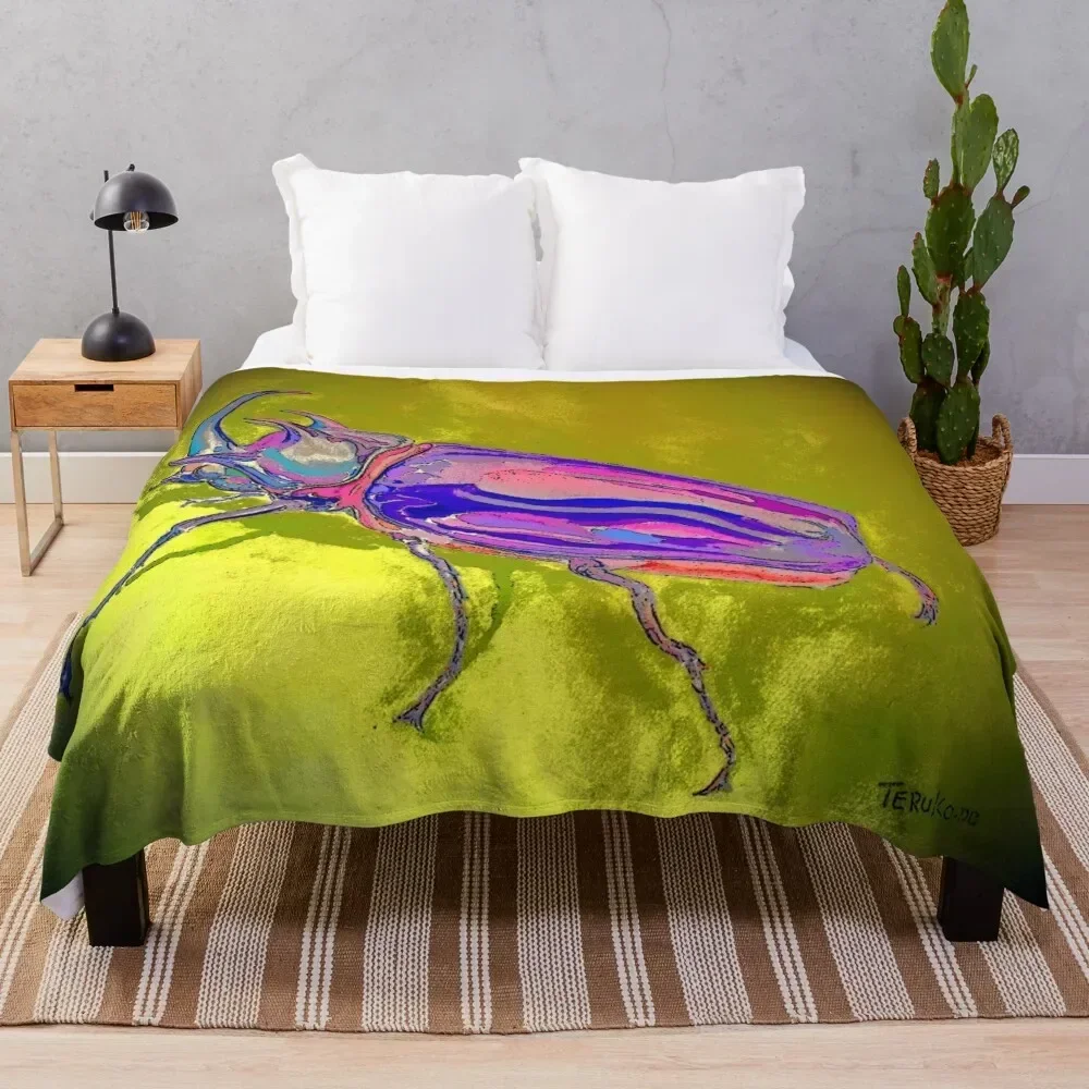 

Five Horned Rhinocros Beetle Primed Throw Blanket Bed linens Flannel Fabric Blankets