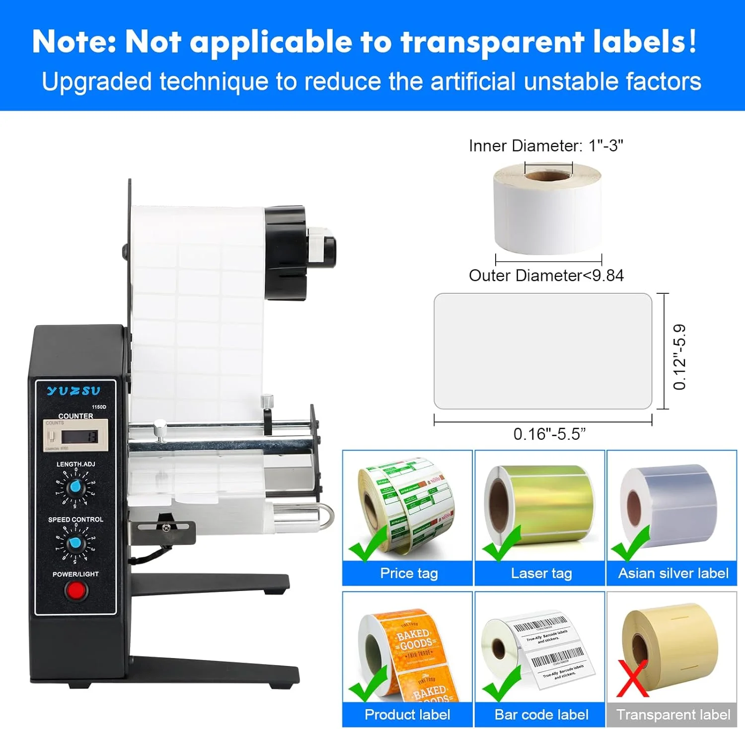 Automatic Label Dispenser,1150D,Automatic Label Separator,Label applicator, 110V,1-8m/min, Auto Counting Portable Label Applicat