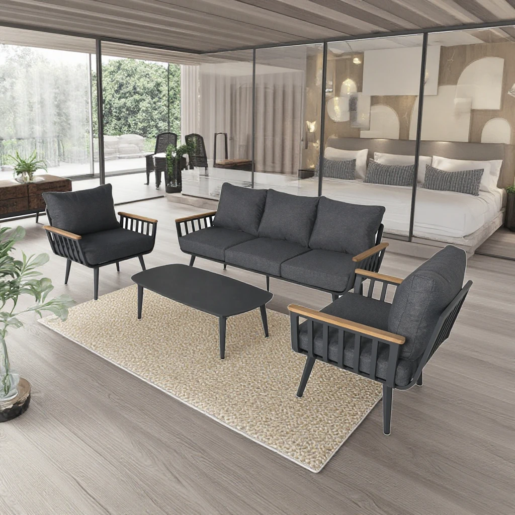 

Outdoor/indoor Garden Sofa Set Aluminum Wood Leisure Waterproof Outdoor Furniture Modern Outdoor Sofas Aluminium Panel